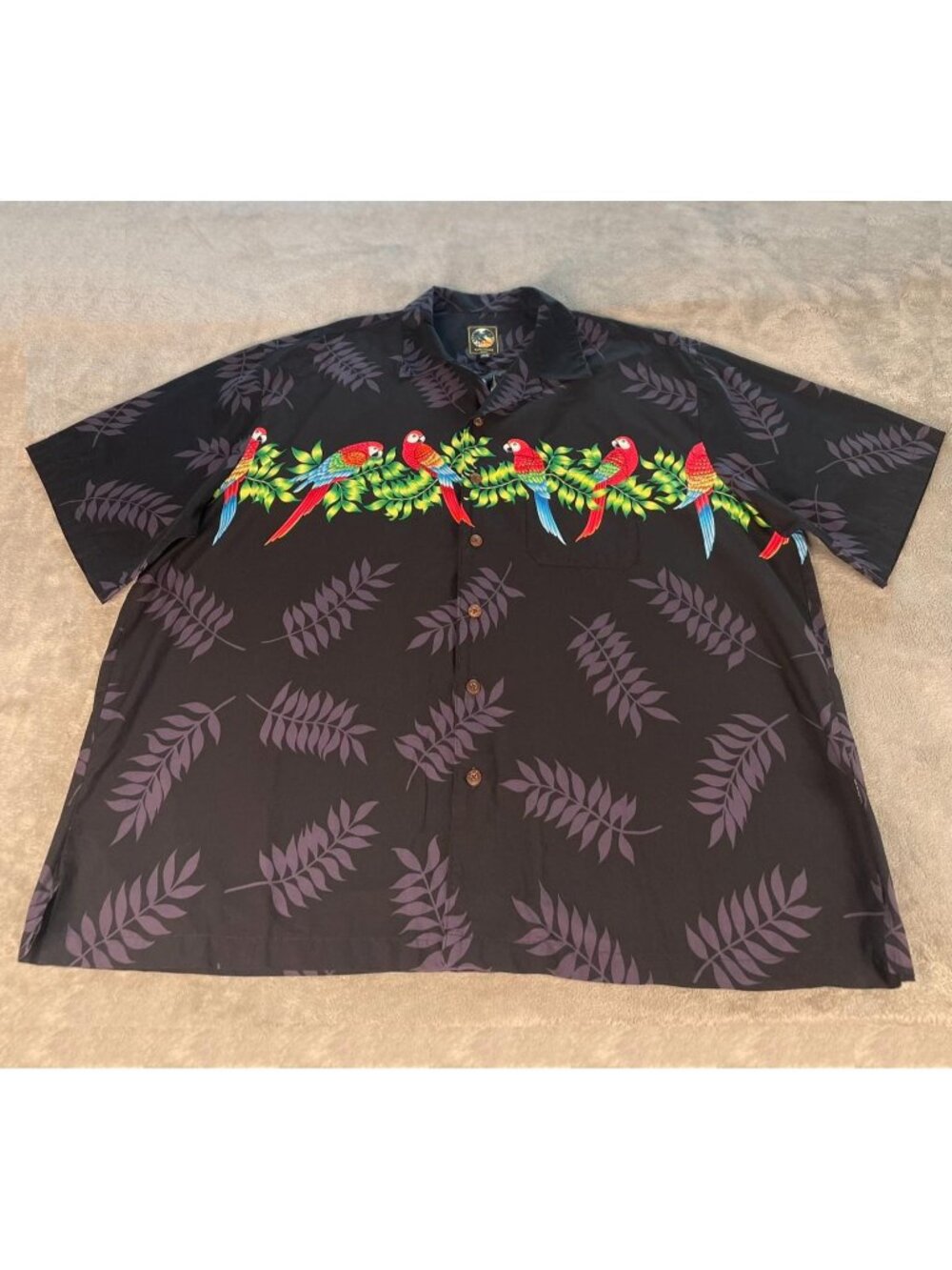 KoKo Island Classics Vintage Men's 3XL Black Parrot Hawaiian Shirt Made USA